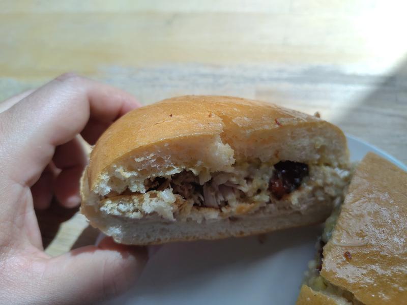 Inside a McKays pork sandwich