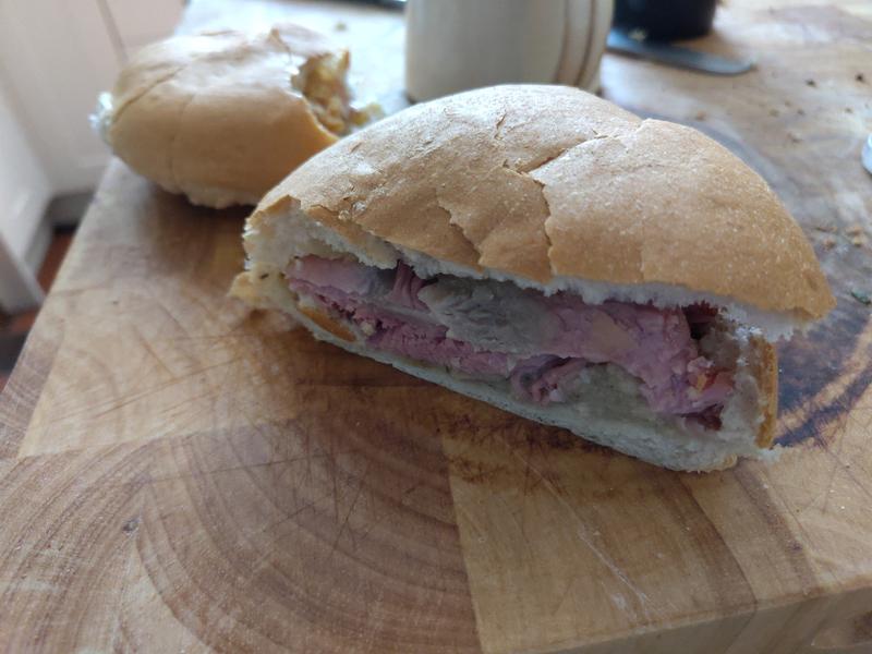 Inside a Roses the Bakers pork sandwich